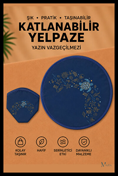 MAZEN Deniz Kaplumbağası Desen Katlanabilir Yuvarlak Yazlık Taşınabilir El Ye...