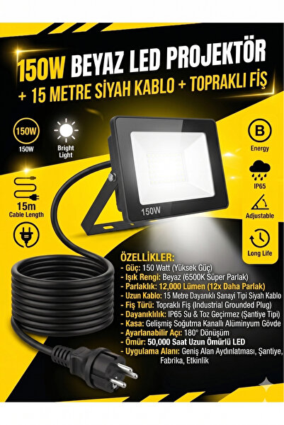 SCHUAR 15Mt Kablolu 150 Watt Seyyar Led Projektör Aydınlatma. Seyyar Aydınlat...