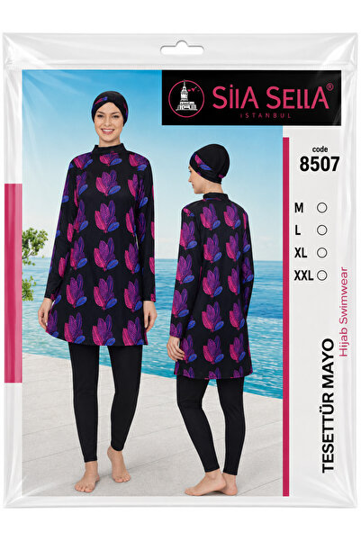 belpa Women's Patterned Full Covered Hijab Swimsuit Set Lycra Long Sleeve