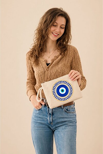 TexKid Etnik Çizim Nazar Boncuğu Tasarımlı Clutch Hediye Clutch/Makyaj/El Çan...