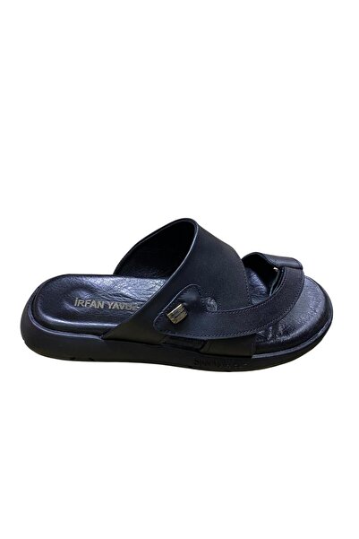 İrfan Yavuz Men's Flip-Flops with Flat Sole and Genuine Leather Slippers