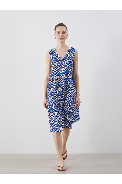 LC Waikiki Nevavm V-Neck Patterned Dress with a Difference