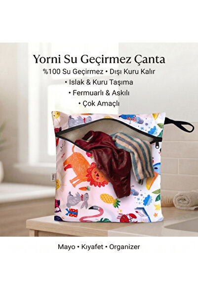 yorni Jungle, 30x35cm Sıvı Geçirmeyen, Islak Kuru Çok Amaçlı Çanta, Fermuarlı...