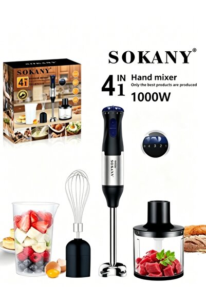 SOKANY خلاط يدوي بقوة 1000 واط، طقم 4 في 1، خلاط متعدد الوظائف، وعاء تقطيع 50...