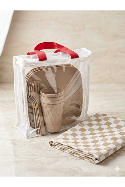Leva House PİKNİK SETİ ÇANTALI 4 KİŞİLİK 21 PARÇA PİKNİK SETİ 30X30 CM