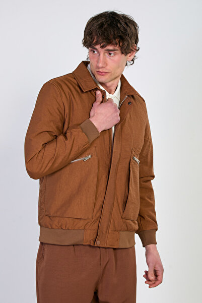 BARRELS AND OIL Men's zip-up jacket with pockets - coffee