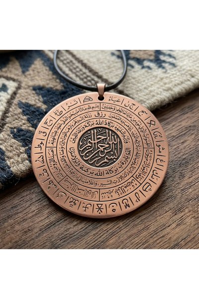 Velvet Copper Esmaül Hüsna Torus Copper Pendant Vefk Talisman 100% Pure Copper Life Torus 33mm Abundance Blessings Wealth Luck Celbi Protection from Evil Eye Prayer Ancient Air Symbol Unisex Medallion