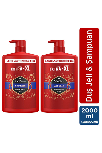 Old Spice Captain Erkek Duş Jeli ve Şampuan 1000 ml XXL Büyük Boy x2