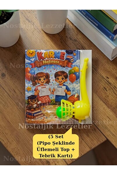 Nostaljik Lezzetler Karne Hediyesi 5 Set Pipo Şeklinde Üflemeli Top ve Tebrik...
