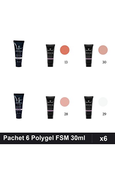 FSM Set 6 Polygel 30ml - Nr.17, Nr.13, Nr.30, Nr.15, Nr.28, Nr.29