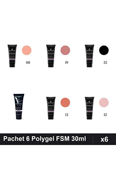 FSM Set 6 Polygel 30ml - Nr.08, Nr.19, Nr.33, Nr.14, Nr.13, Nr.12