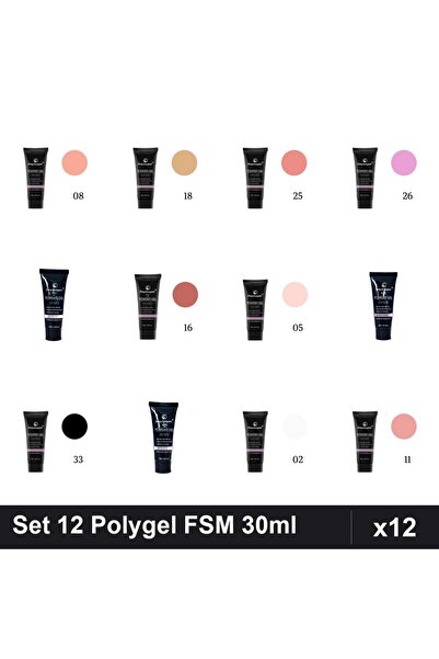 FSM Set 12 Polygel 30ml - Nr.08, Nr.18, Nr.25, Nr.26, Nr.17, Nr.16, Nr.05, Nr...