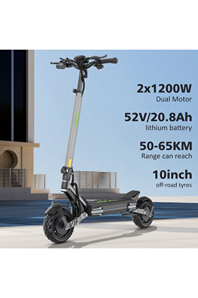 VIPCOO VS6 PRO electric scooter 1200W*2 52V 20.8Ah 65km dual suspension 10 in...