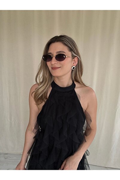 AlisBoutique Boyundan Bağlamalı Volanlı Tül Elbisesi