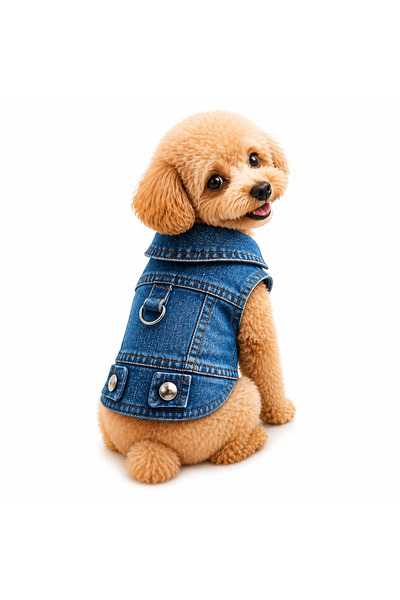 Dolce Pets Kedi ve Köpek Kıyafeti Tasmalı Kot Ceket