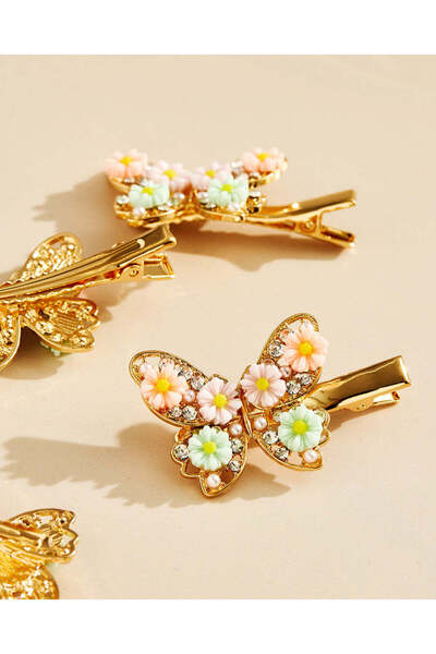 REDTAG Girls Gold Butterfly Hair Clip 4 Piece Set