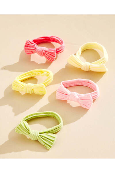REDTAG Girls Assorted Bow Hair Elastic 5 Piece Set