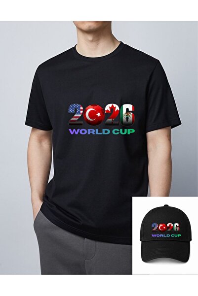 Krays 2026 Dünya Kupası Tasarımlı Siyah Erkek T-shirt - Türkiye, ABD, Kanada,...