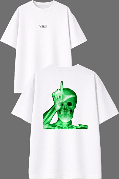 VSRN Tricou supradimensionat alb cu imprimeu în față și în spate, cu design G...