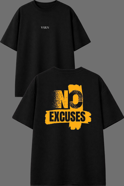 VSRN Tricou oversize negru cu imprimeu față și spate No Excu Design