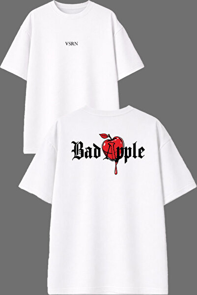 VSRN Bad Apple Design Front and Back Printed White Oversize t Shirt