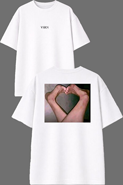 VSRN Tricou oversize alb cu imprimeu Heart Foot Seven Design în față și în spate