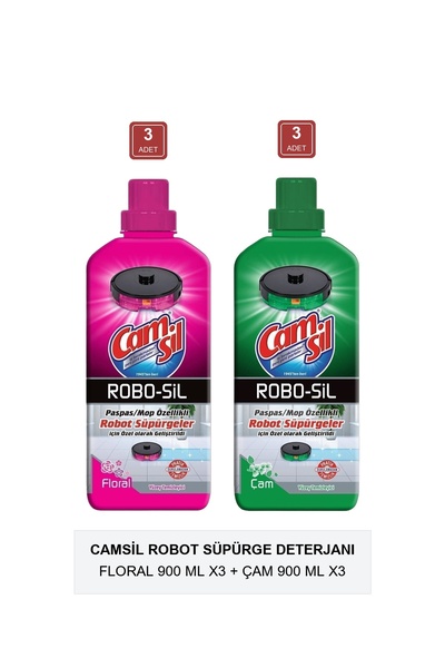 CAMSİL Robo-Sil Robot Süpürge Deterjanı Çam 900 ML X3 + Floral 900 MLX3