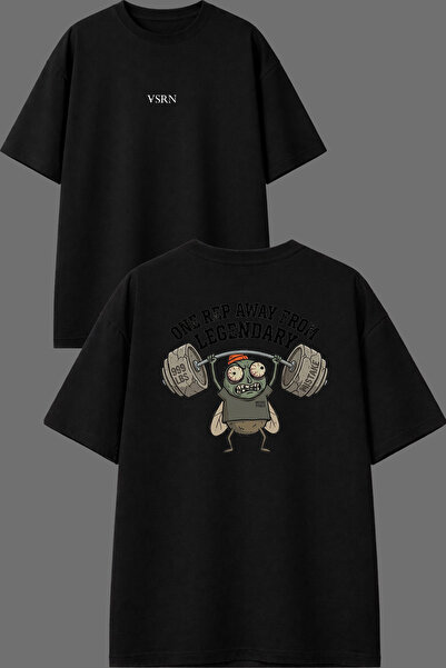 VSRN One Rep Away Design Front and Back Printed Black Oversize T-Shirt