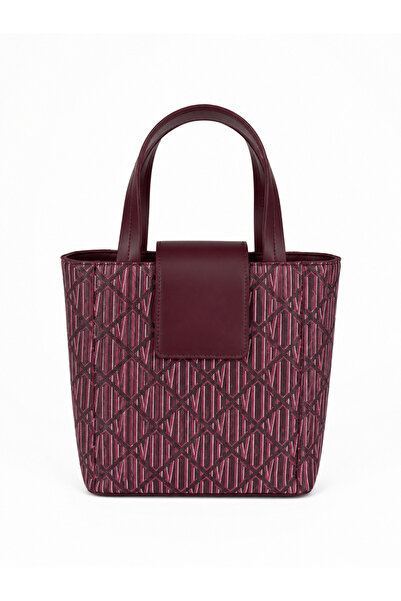 Melos Butik Kadın Bordo Monogram Desenli Kova Model El Ve Omuz Çantası