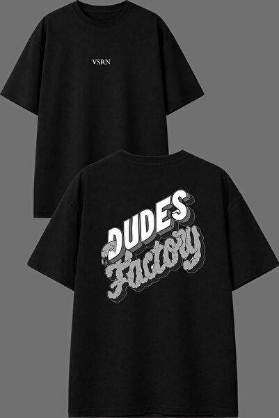 VSRN تي شيرت Dude Fac Design مطبوع من الأمام والخلف باللون الأسود مقاس كبير