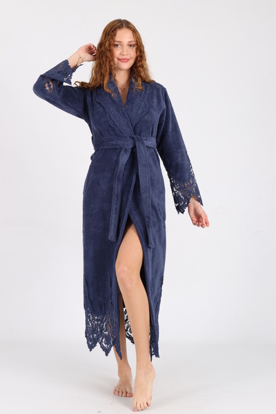 Nuşa Şalyaka Bamboo Cotton Lace Women's Bathrobe Soft Textured Stylish