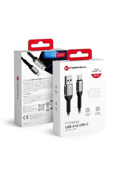 Forcell Cablu USB USB-A - USB-C 3 m Negru