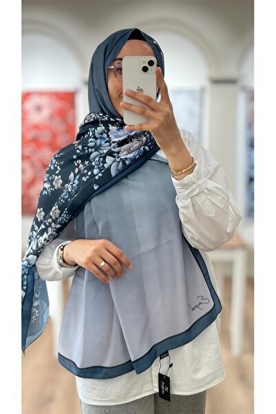 e.m ipek Floral Degrade Soft Shawl - Indigo