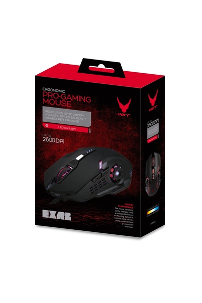 Varr MOUSE GAMING MYSZ 800/1200/1600/2600 DPI EXA2 6D LED NEGRU [45188]