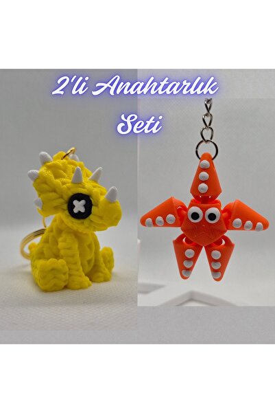 3DAtölyeMaker Yellow Knitted Pattern Triceratops and Orange Moving Starfish K...
