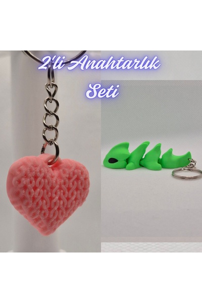 3DAtölyeMaker Light Pink Knitted Patterned Heart and Green Flexible Dragon Ke...