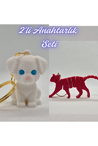 3DAtölyeMaker White Knitted Pattern Dog-2 and Fire Engine Red Flexible Cat Ke...