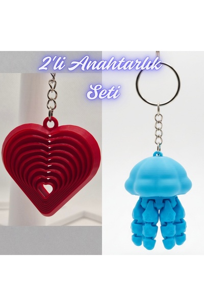 3DAtölyeMaker Fire Engine Red Moving Heart and Light Blue Moving Jellyfish Ke...