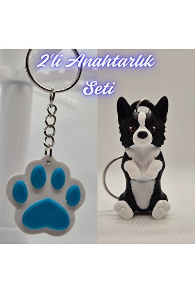 3DAtölyeMaker Light Blue Cat Paw and Black Border Flexible Dog Keychain
