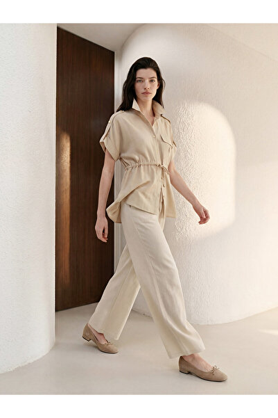 LC Waikiki Rmz Gi̇yi̇m Farkiyla Women's Wide Leg Pants with Waist Cord
