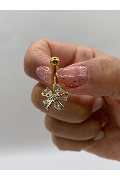kurukafagift Göbek Çelik Piercing Çiçek Pervane Figürlü Zirkon Taşlı