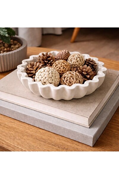 Soul Stone Atelier Decorative Wavy Stone Bowl with Cream Color and Marble Effect