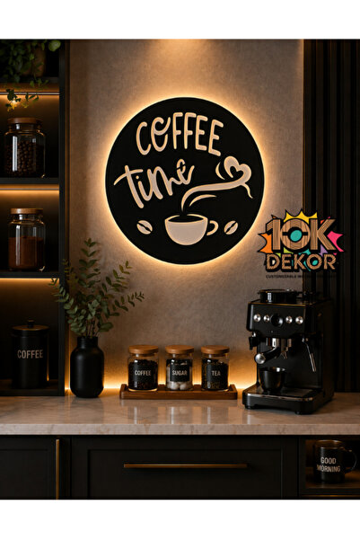 10kdekor Coffee Time Duvar Dekoru, Mutfak Kahve Köşesi Için Işıklı Pilli Tablo