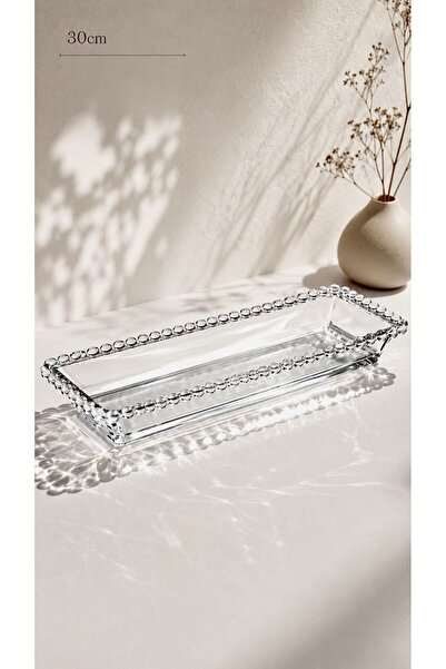 Maloria Beaded Edged Baton Rectangular Glass Boat Presentation Tray 30cm
