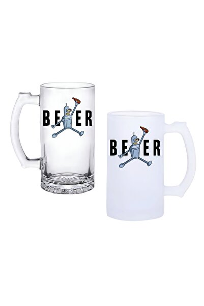 Ghostbastır Futurama Bender Beer Glass with Handle, Available in Frosted or T...