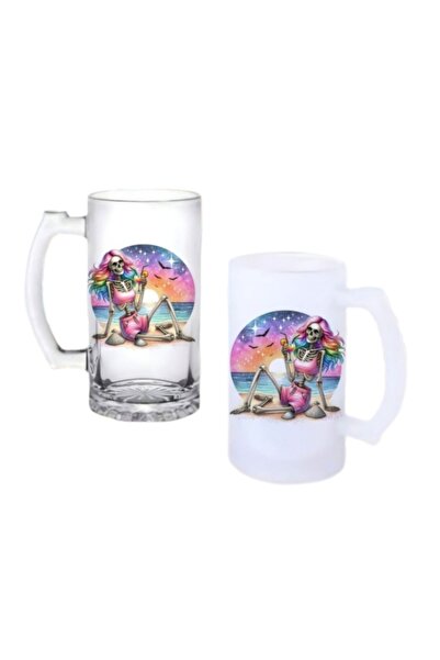 Ghostbastır Skeleton Woman Beer Glass with Handle, Available in Frosted or Tr...