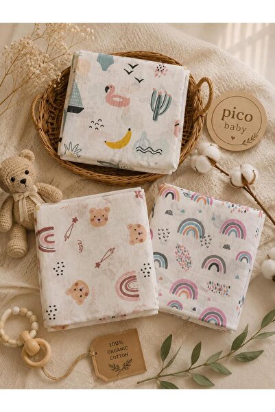 Pico Baby Multi-Purpose Muslin Blanket / Set of 3 / 100% Cotton / Oeko-Tex Ce...