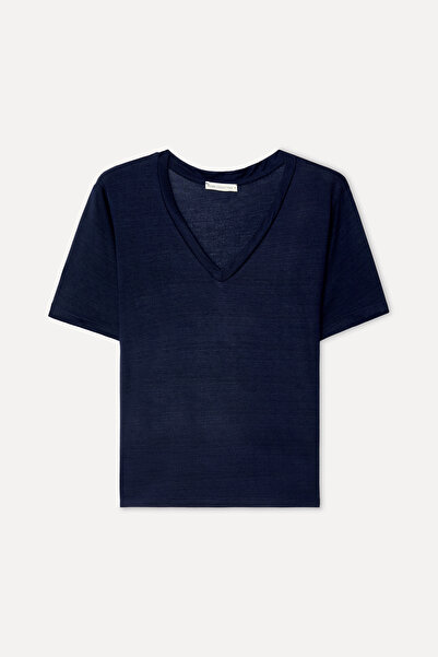 Mudo Women's Navy Blue V-Neck Modal T-Shirt