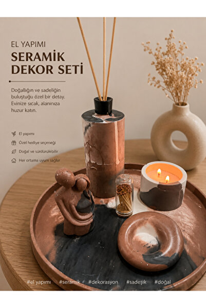SarEl Craft Design Mermer Desenli Dekoratif Tepsi Seti – Mumluk, Oda Kokusu v...