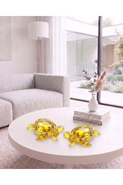 LUCES DESİGN 2'li Lüks Kristal Kaplumbağa Set Şans ve Bereket Sembolü -Dekora...